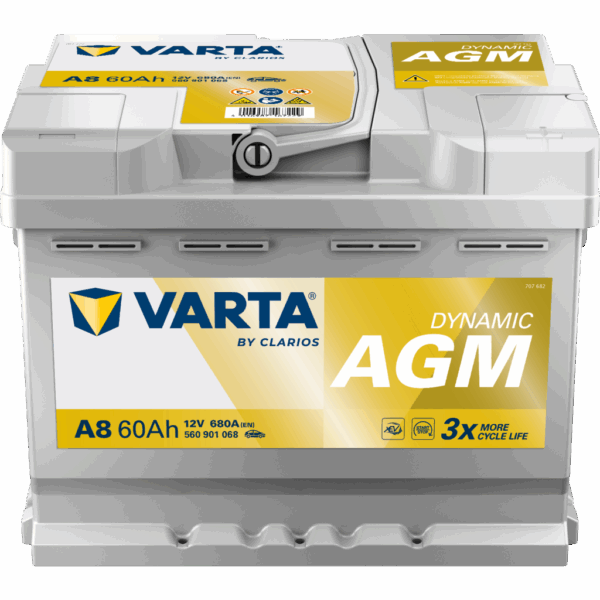 Batería Varta A8 Silver Dynamic Agm. Tecnología AGM. 12V - 60Ah/680A (EN) Caja L2